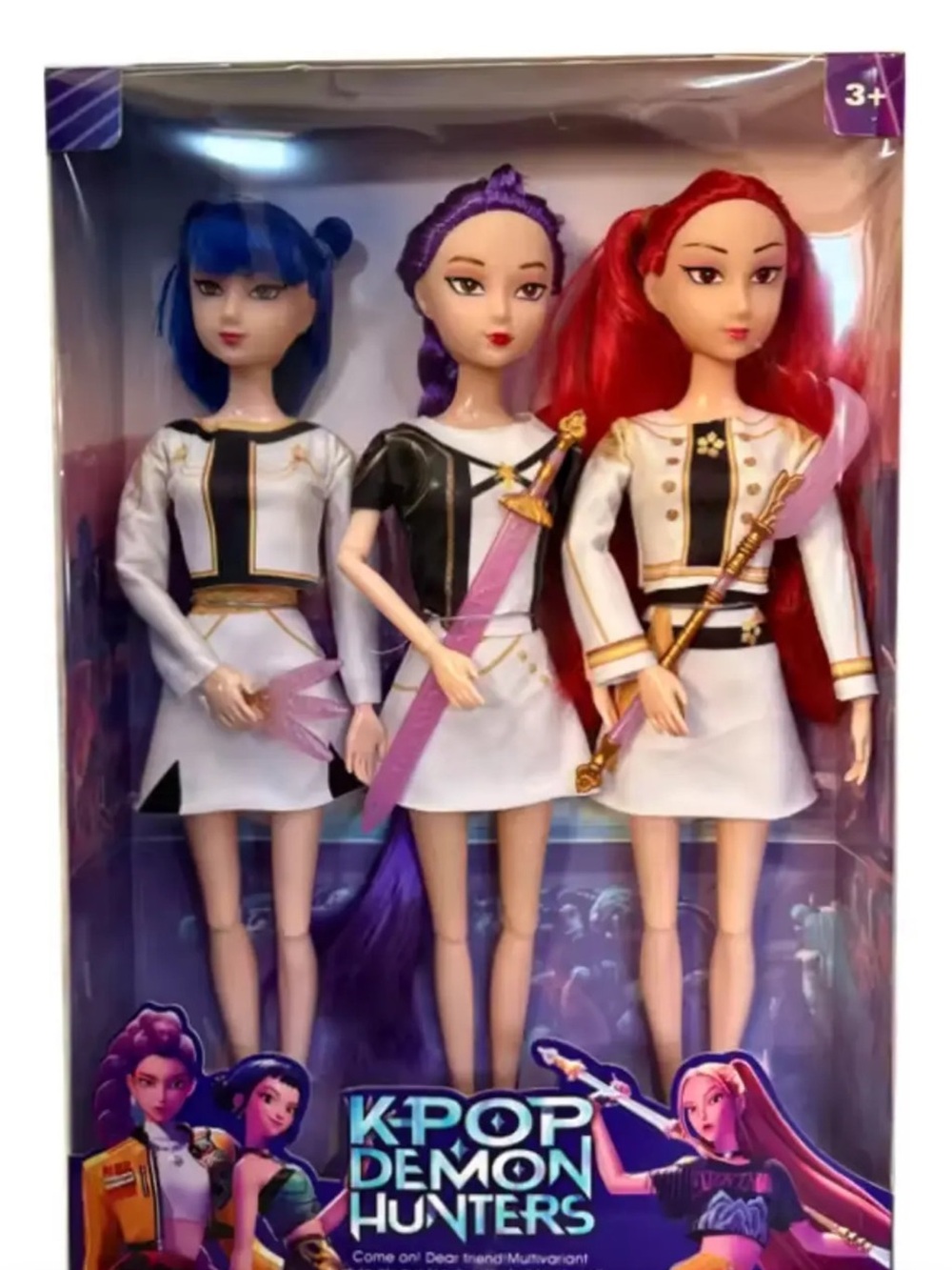 Kpop demon hunters Doll Set - Red, Purple & Blue Fashion Dolls